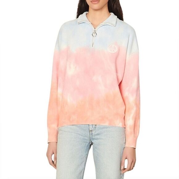 Sandro | Fabien Ombré Tie-Dye 1/4 Zip Pullover Sweatshirt Peace Sign Bunt Size 0 - Picture 1 of 16